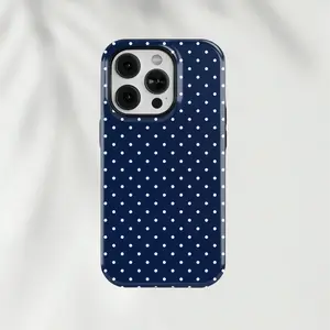 Blue Polka Dot Anti-Drop Phone Case - Aesthetic Navy & White Cover -Durable, Shock Absorbing and Stylish Protection -Compatible with iPhone 17,16, 15, 14, 13, 12, 11, Plus, Pro,Pro Max, Perfect birthday gift for friends.