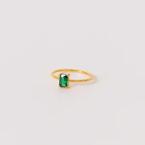 Harley Emerald Ring by Caitlyn Minimalist - Dainty Green Emerald Solitaire Ring in 18K Gold & Silver - Vintage Style Engagement Ring - Art Deco Jewelry - Gift for Her