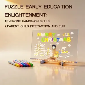 DIY Luminous Acrylic Drawing Board, Reusable LED Graffiti Panel with Markers, Wipeable Light-Up Art Board for Kids