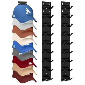 Baseball Cap Organizer 2-Pack Wall-Mounted Hat Rack Hook Holds Up to 18 Hats Multi-Layer Storage Adjustable Self-Adhesive or Screw Installation  gift for bf Back to school