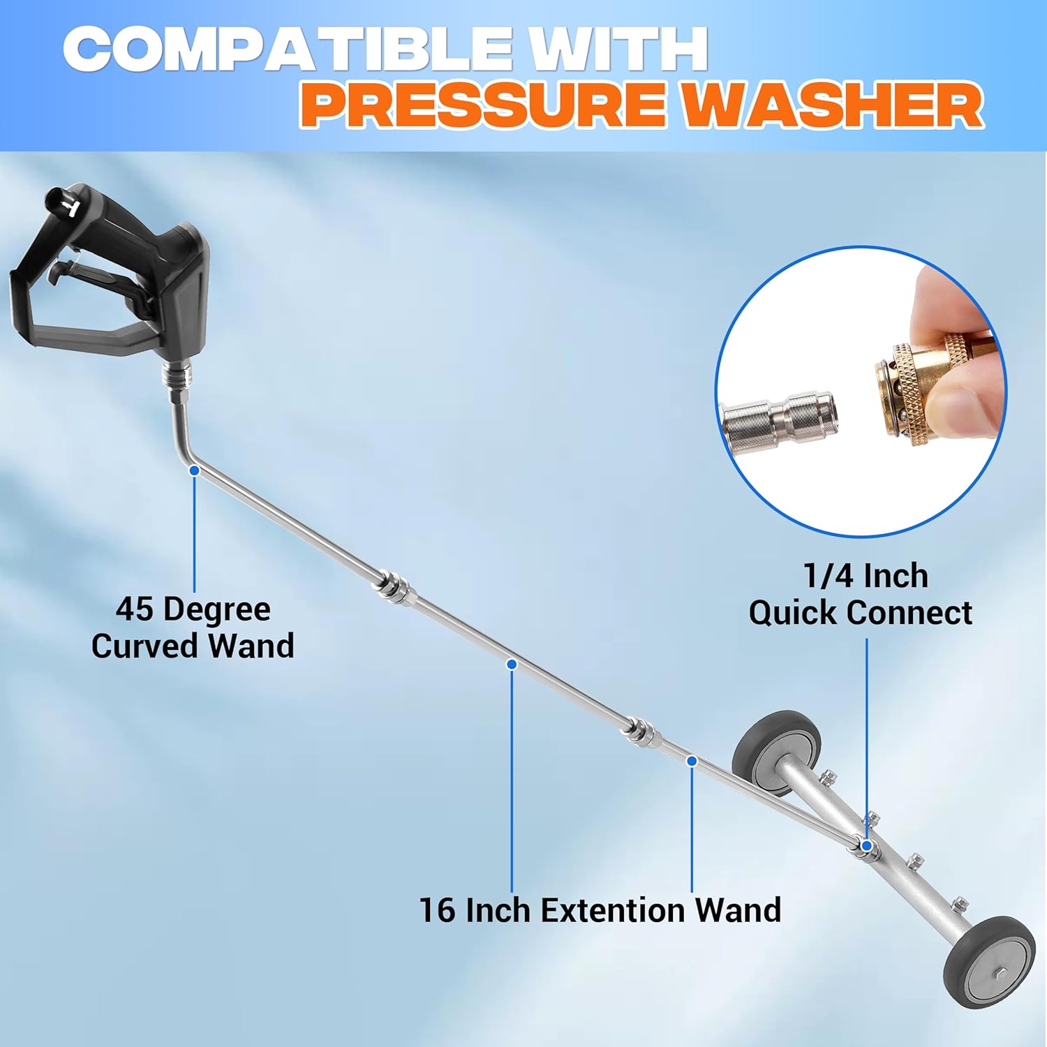 Pressure Washer Undercarriage Cleaner, 16 Inch Undercarriage Washer, Pressure Washer Under Car Cleaner with Straight Extension Wand, 4000 PSI