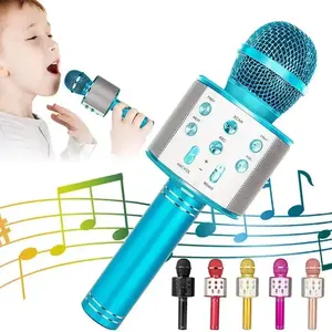 LED Wireless Bluetooth Handheld Microphone for Kids Singing Karaoke KTV Colorful Light Eliminate Music Original Sound Speaker