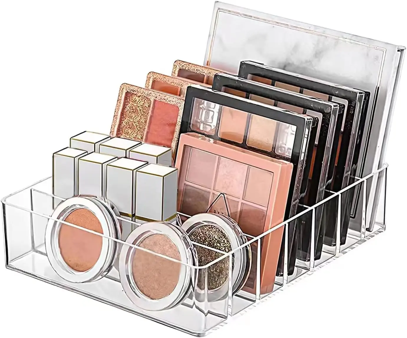 Makeup Organizer for Eyeshadow Palette and Lipstick Organizer, 7 Section Divided Makeup Palette Racks
