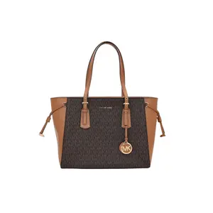 Pre-owned MICHAEL KORS Canvas & Leather Shoulder Bags Voyager MK Signature Drawstring Large Tote Shoulder Bag