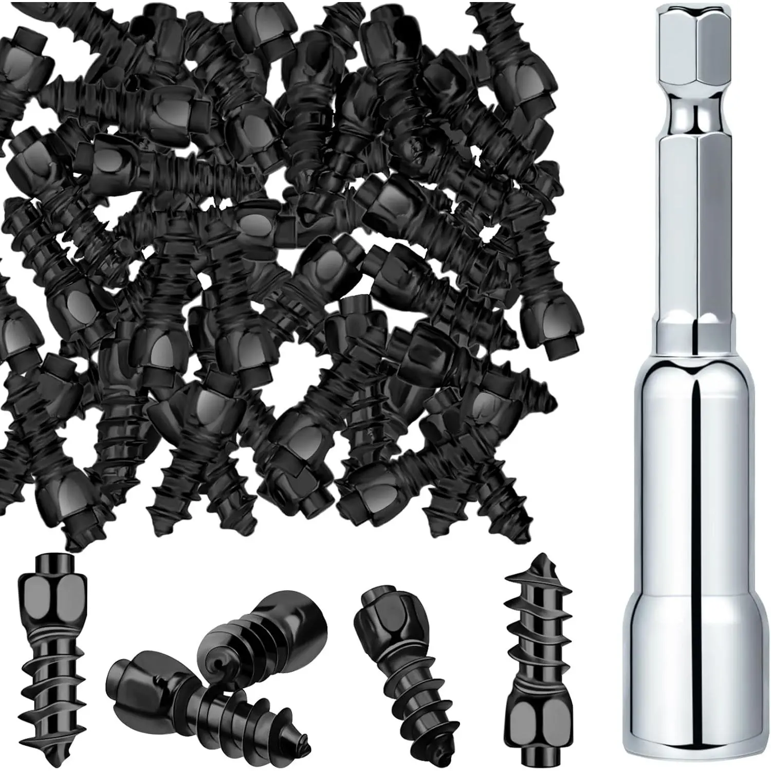 Frienda 400 Pcs Black Snow Carbide Tire Studs (4x12 mm, 2.3 mm Tip Diameter) with Installation Tool, Fasteners for Car/Truck ATV Driving, Camping, Hiking & Climbing Accessories, Bicycle, Carbon Steel, Compact