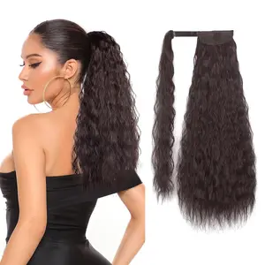 Long Curly Ponytail Extension Clip,Stamped Glorious Long Corn Wave Ponytail Extension Magic Paste Heat Resistant Wavy Synthetic Wrap Around Ponytail Hairpiece for Women