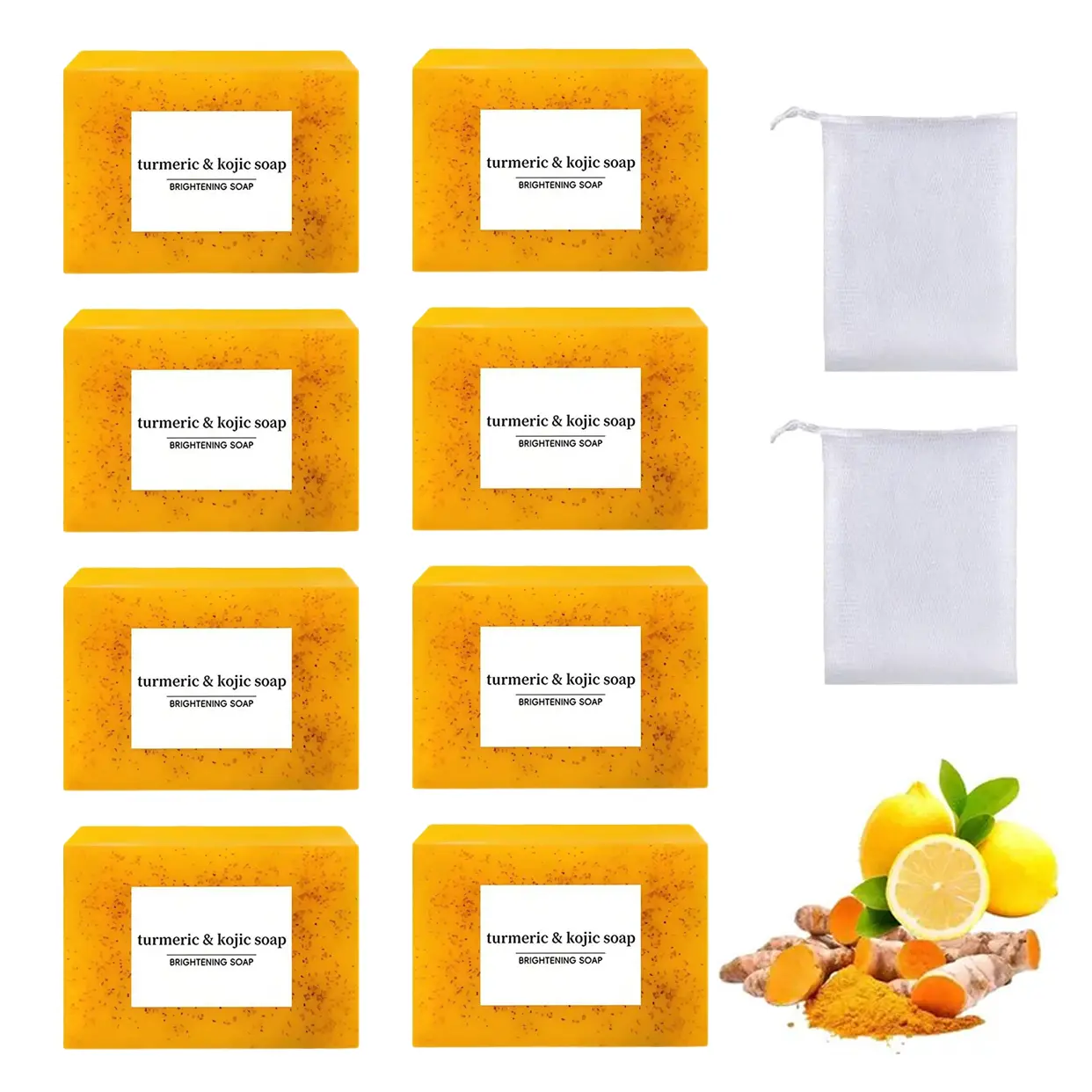 &  Brightening Soap Bar, Cold-Pressed Cleansing Soap for Face & Body, Moisturizing Soap for Women & Men, Glowing Skin Soap, Acne-Care Cleanser,  Wash kojic turmeric face soap lemon scent