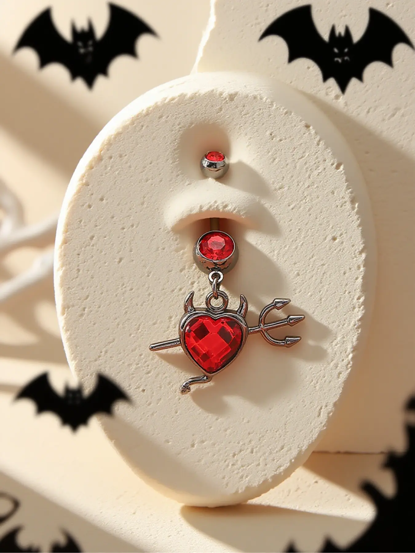 Punk Dark Heart Cupid Fork Belly Ring for Women, Halloween Navel Belly Button Piercing Jewelry, Body Piercing Accessory, Body Jewellery, Unique Design, Gothic Design, Belly Button Rings