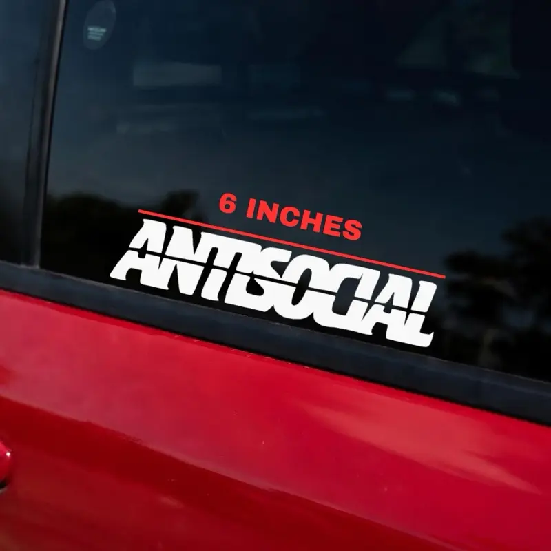 Antisocial Banner Decal 8x3 White Vinyl Car Sticker - Clean Banner Style, Permanent Vinyl, Easy Application, 11x2 Inches, White Only