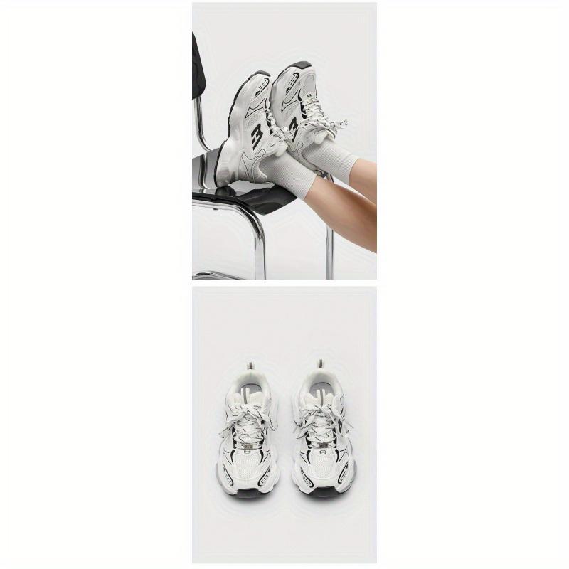 Unisex Thick-Soled Dad Shoes - Height-Increasing Lightweight Breathable Sneakers with Anti-Slip Wear-Resistant PU Sole, White & Black Athletic Design for Men & Women, Casual Outdoor Sports Shoes, Chunky Shoes, Heightboosting Footwear, Sleek