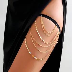 1PC Sexy beach vacation style women's elastic band thigh chain, multi-layer chain leg accessories