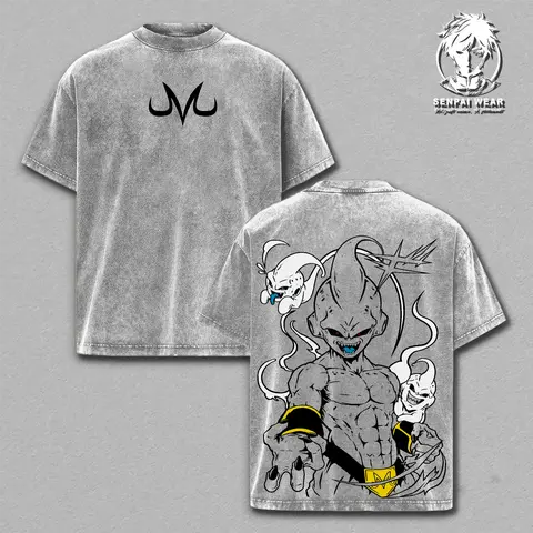 Men's Vintage Graphic T-Shirt, Majin Buu Oversized Casual Fit in Heavyweight Washed Cotton with Shoulder Tape, Classic Streetwear Apparel, Tops, Soft, Graphic Shirts