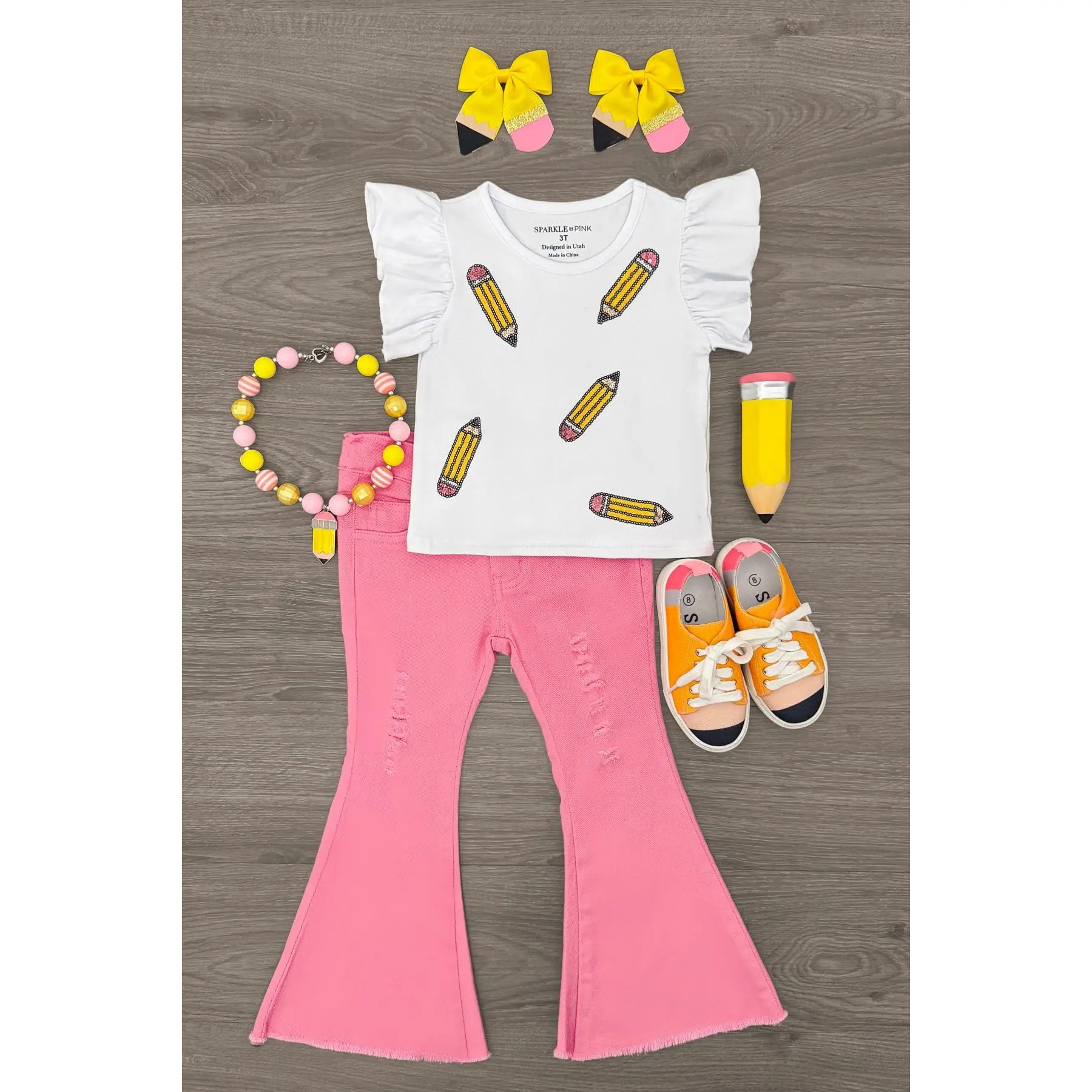 Pink Pencil Flare Denim Pant Set