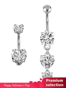 Rhinestone Heart Design Navel Nail, Fashion Stainless Steel Navel Jewelry, Double Head Body Piercing Jewelry for Women & Men, Valentine's Day, Gift