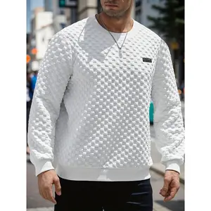 Men's Luxury Casual Sweatshirt 3D Waffle Craft Crew Neck Design Versatile Spring Autumn Top