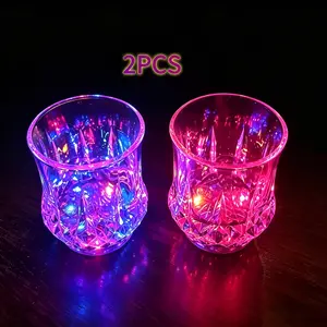 Liquid Activated LED Crystal Cups 2 Pack Multicolor Glowing Tumblers for Bar Party Christmas Festive Event Decorations