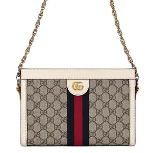Gucci Ophidia Vintage Logo Stripe Chain Canvas And Leather Envelope Crossbody Bag For Women In Ebony/White