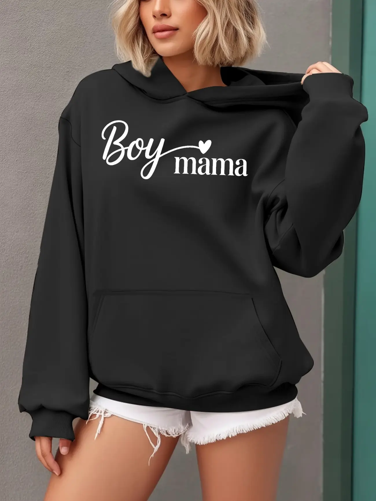 Mama Letter‑Print Casual Hooded Pullover, Autumn‑Winter Long‑Sleeve Pocket Top, Nice Gift For Relatives And Friends