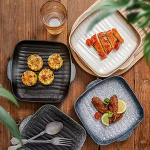 Ceramic Baking Pan, 2 Counts Baking Pan with Handle, Baking Tray for Oven, Kitchenware for Home Use, Household Tableware