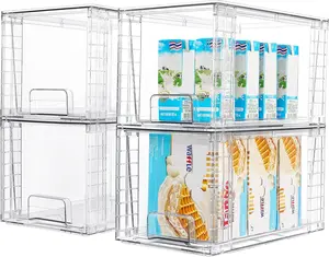4Pack Large Stackable Kitchen Pantry Storage Drawers, Clear Organizer Bins with Handles, Acrylic Drawer Organizers for Kitchen Pantry, Bathroom Undersink, Cabinet Organization and Storage