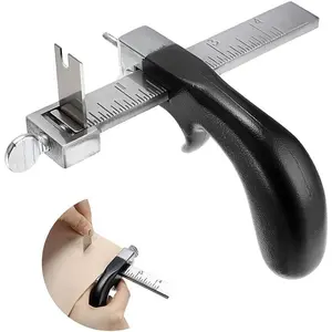Leather Strap Cutter, Adjustable Leather Strip & Belt Cutting Tool with Aluminum Handle, Stainless Steel Gauge, DIY Leathercraft Tool for Belts, Straps, and Leather Projects