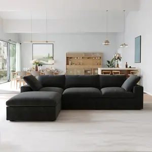TVF Cloud modular Section Sofa-3 Seats with One Ottoman viral couch washable cover black L-Shaped sectional