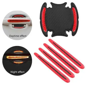 8 General-Purpose 3D Carbon Fiber Car Door Handle Stickers Scratch-Resistant Stickers Car Safety Reflective Strip Car Stickers Decal Car Accessories Vehicle Automobile Decals