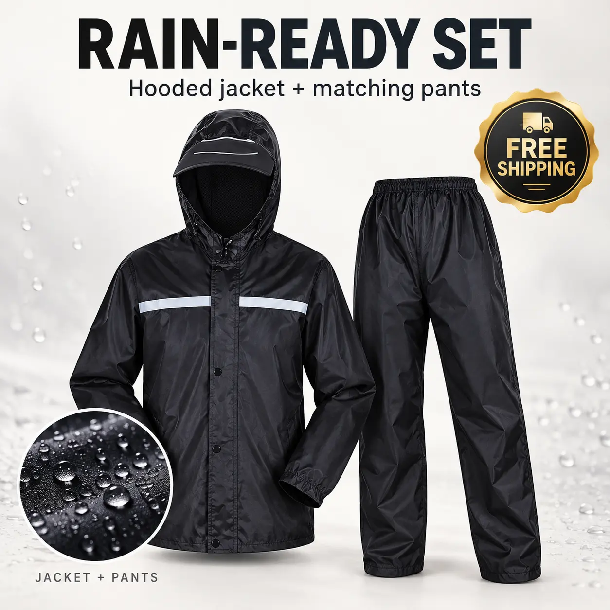 Reusable Adult Waterproof Reflective Raincoat - 300D Oxford Cloth, Hooded with Collapsible Hood, Breathable Mesh Lining, Front & Rear Reflective Strips, for Cycling & Outdoor Work (Home Supplies Holiday Gift)