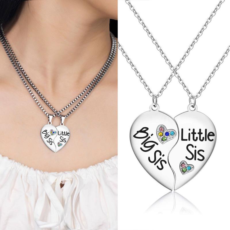 2Pcs/Set Charm Big Sister Little Sisters Matching Necklaces Half Heart Pendant