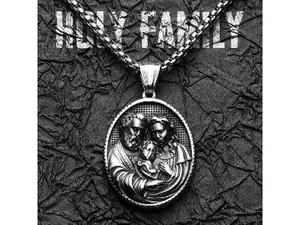 Medal Holy Family Virgin Mary Jesus St Joseph Necklace,Church Symbol Miraculous Titanium Chain Medallion Amulet Talisman Necklace