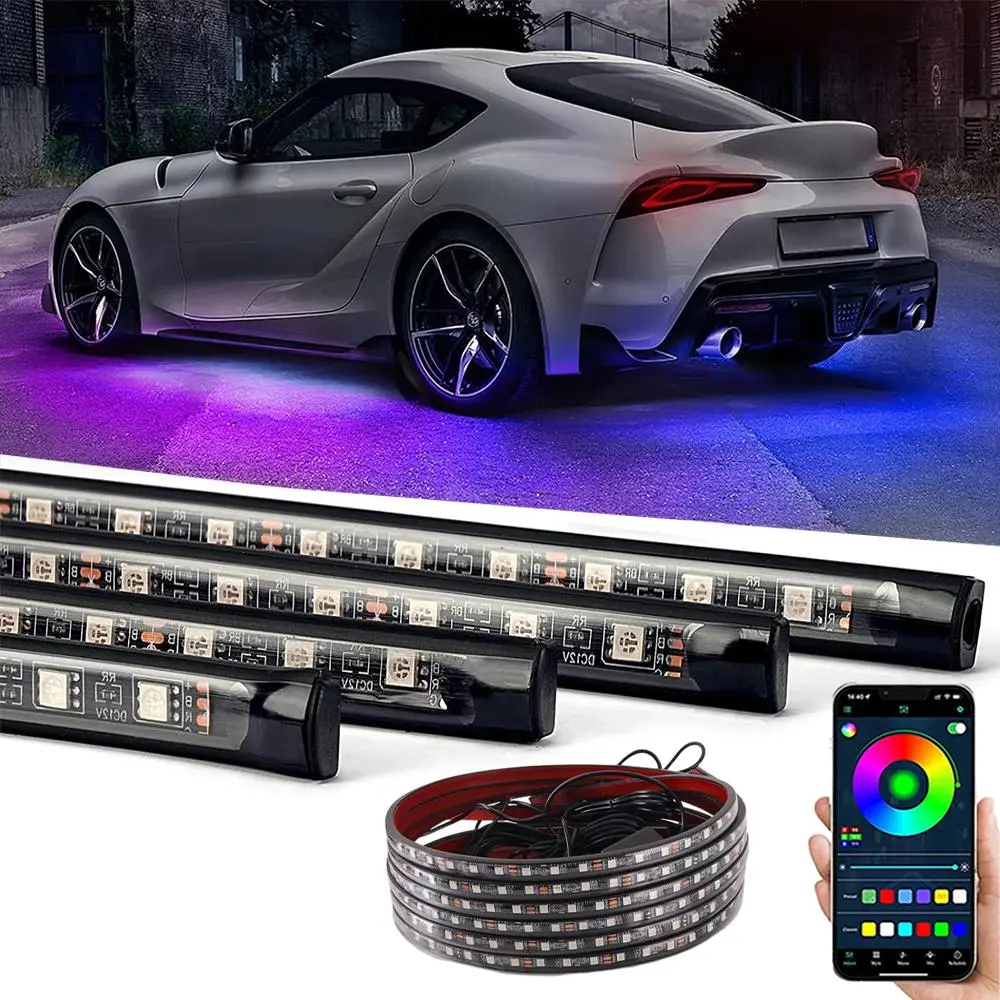 Car Decorations Flexible Underglow Strip Light LED Underbody Bluetooth APP Control RGB Neon Charssis Ambient Lighting Kit 12V