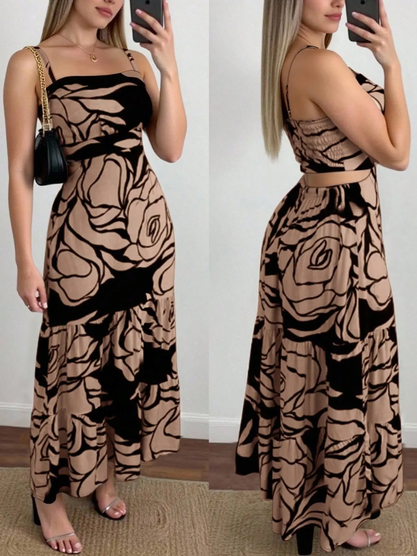 Women's Summer Dress New Style Bohemian Boho Floral Backless Spaghetti Strap Long Maxi Dress, Elegant Chic Party Dresses for Women, Comfortable & Stylish Daily Wear