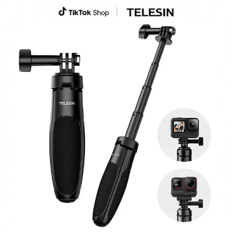 TELESIN Mini Selfie Stick Tripod Compatible with GoPro Hero 13/12/11/10/9/8, DJI Osmo Action 5/5Pro/6/4/3, Insta360 X5/ACE/ONE X2/GO 2,Akaso, PK3,, POV ,Vlog Accessories