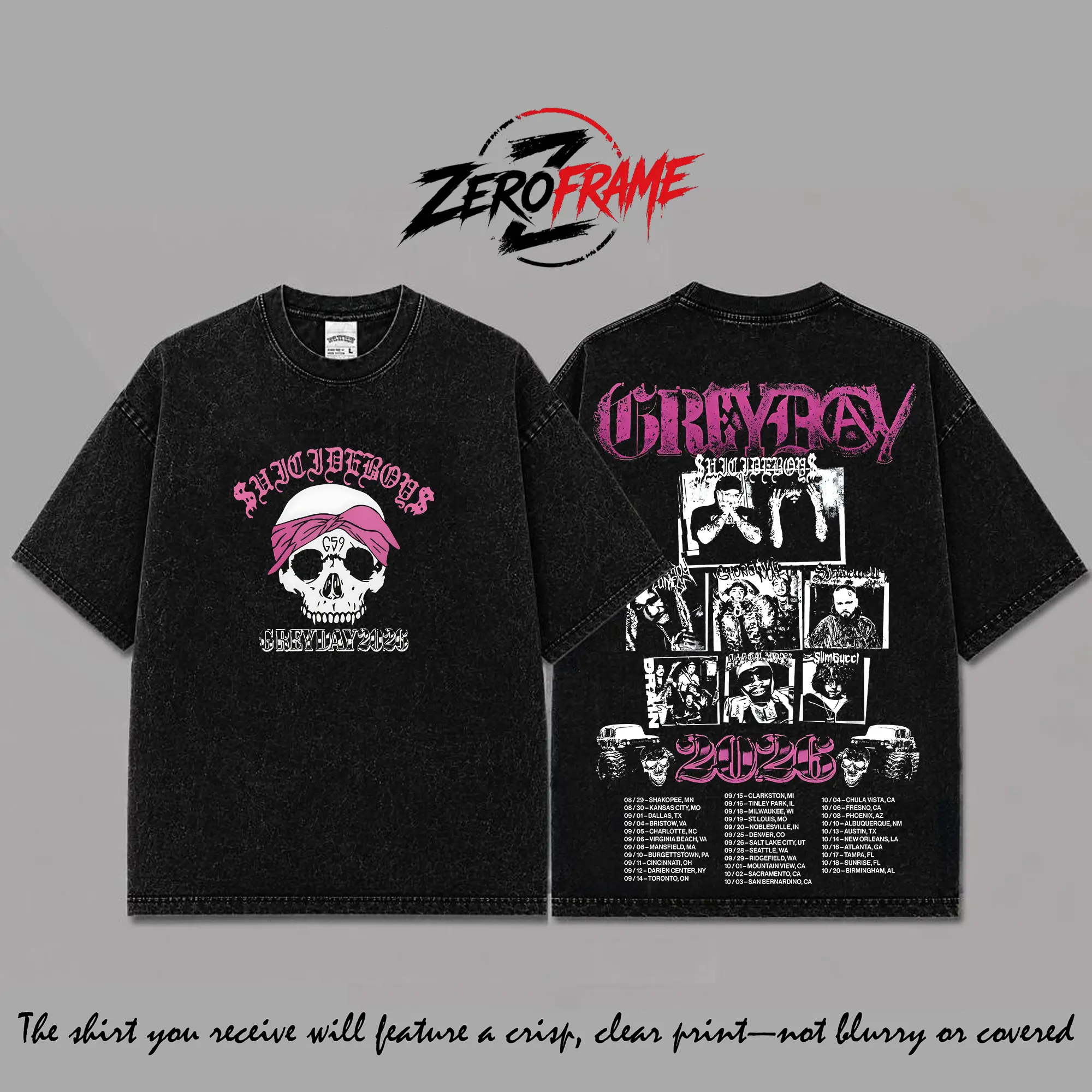 Unisex Black Washed Grey Day 2026 Tour 2-Sided T-Shirt, Hip-Hop Grey 59 Rapper Clothing Gift for DEJ Music Fans