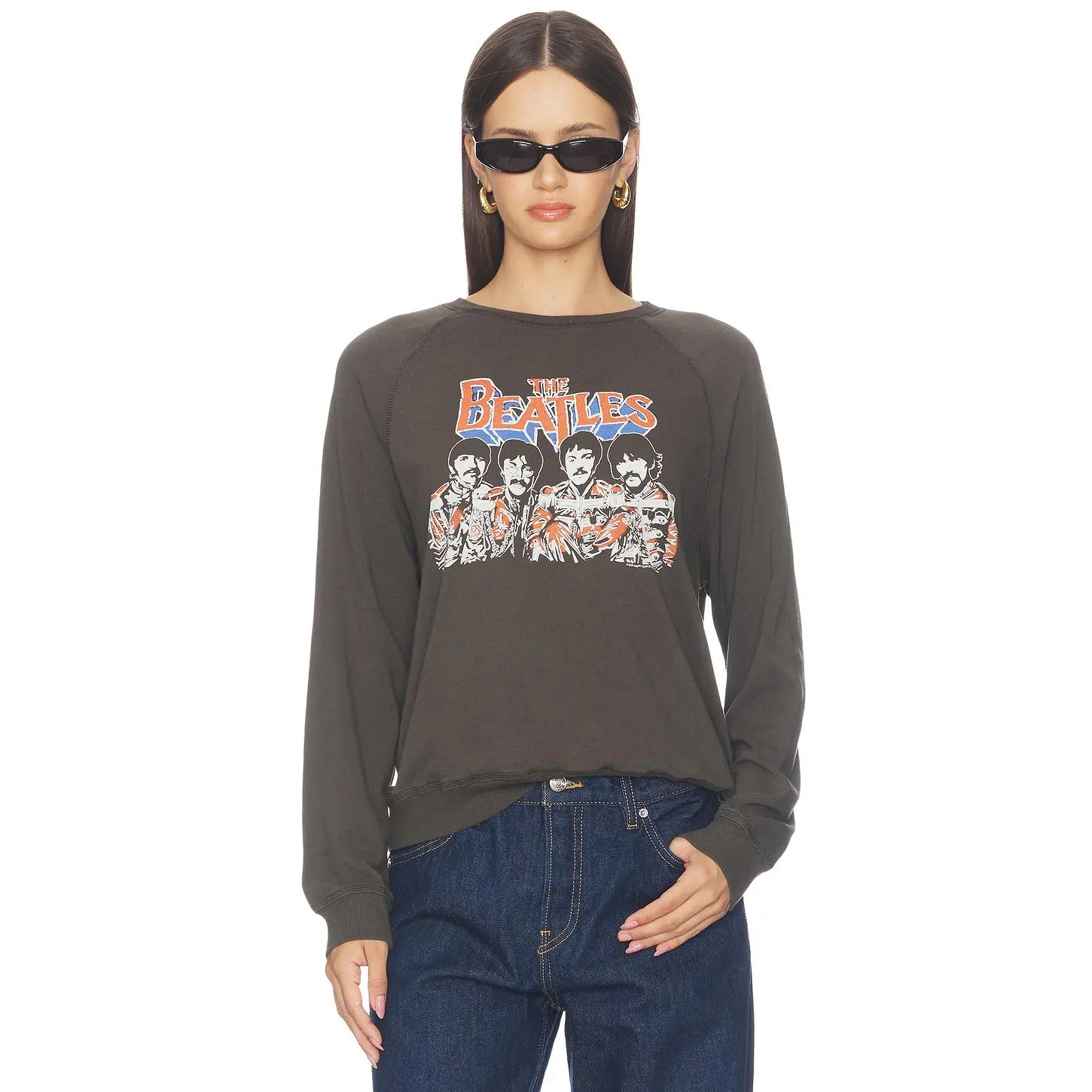 Junk Food The Beatles Raglan Crew Fleece Sweatshirt in Vintage Black