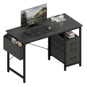 Small Desk with Drawers, 40 inch Computer Desk with Shelves, Writing Desk with Storage, Small Office Desk with Metal Frame Computer Desk with File Drawers Cabinet, 40 Inch Reversible Home Office Desks with Filing Cabinet for Small Space