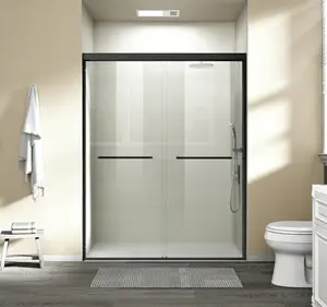 Double Sliding Shower Door Semi-frameless Bypass Bathroom Sliding Door with 1/4" Tempered Glass for Walk-in Shower Adjustable Width Fully Reversible Design