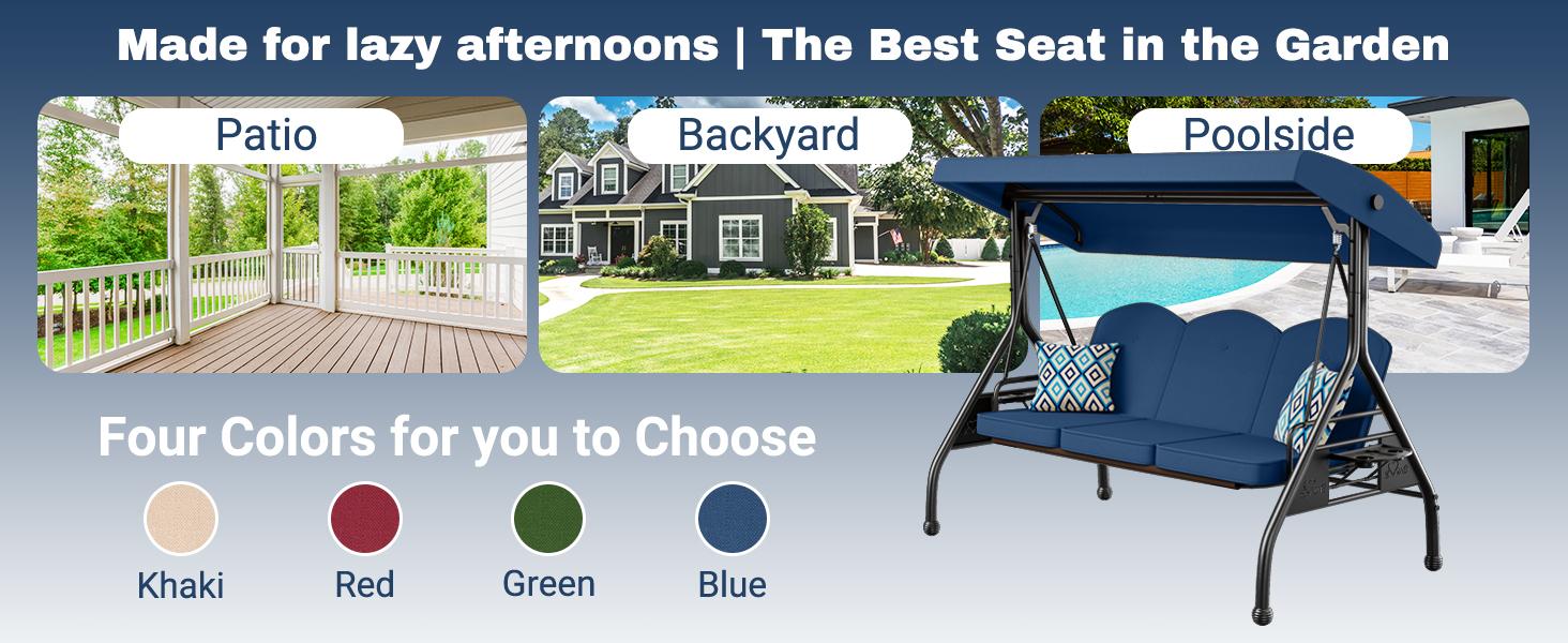 【SohoChic】ZZWHOM 3 Seat Outdoor Porch Patio Swing 800lbs 2-in-1 Glider Chair with Adjustable Canopy & Removable Cushion, Durable Outdoor Design,home decor,camping essentials