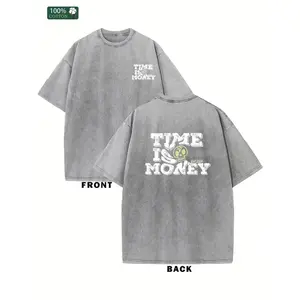 Y2K Style 100% Washed T-Shirt with Time is Money Print - Streetwear Short Sleeve Round Neck Casual Tee, Hot Transfer Design for Christmas Gifts & Casual Attire (Machine Washable, Loose Fit) - All-Season Comfortable Top