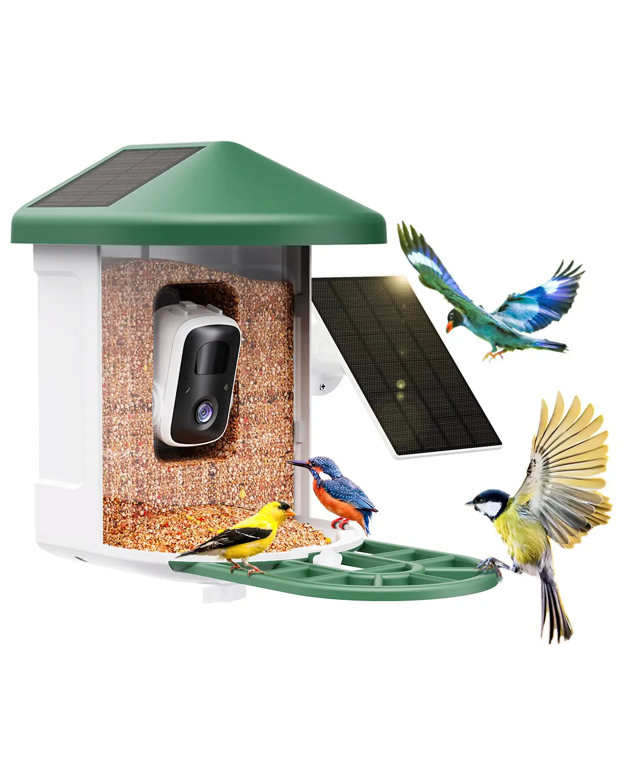 [TikTokShopBacktoSchool]Bird Feeder Camera with AI Identify Bird Species Solar Panel, Smart Bird House with Cam, Live View, Instant Arrival Alerts, Ca