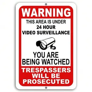 1pc 2D Warning This Property Under 24 Hour Video Surveillance Sign Signage security cctv Metal Door Hanging Sign
