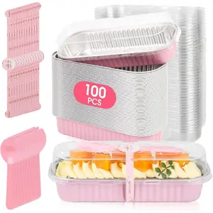 100 Pack Mini Cake Pans with Lids and Spoons, Disposable Aluminum Foil Cake Tins(6.8oz) Individual Small Cake Baking Containers for Party, Wedding, Birthday