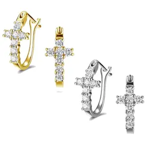 Men's Stylish Cross Design Rhinestone Decorated Hoop Earrings, Fashion Jewelry for Party, Daily Clothing Decor, Trendy All-match & Exquisite Jewelry for Birthday Gift