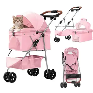 Pet Stroller 3 Wheel, 3in1 Detachable Carrier Pet Stroller for Medium Dogs & Cats - Jogging Stroller with Breathable Mesh Window, Large Storage Basket & Cup Holder