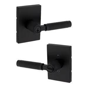 Kwikset Signature Series Knurled Prava Matte Black Interior or Exterior Keyed Entry Door Handle ft. SmartKey Security