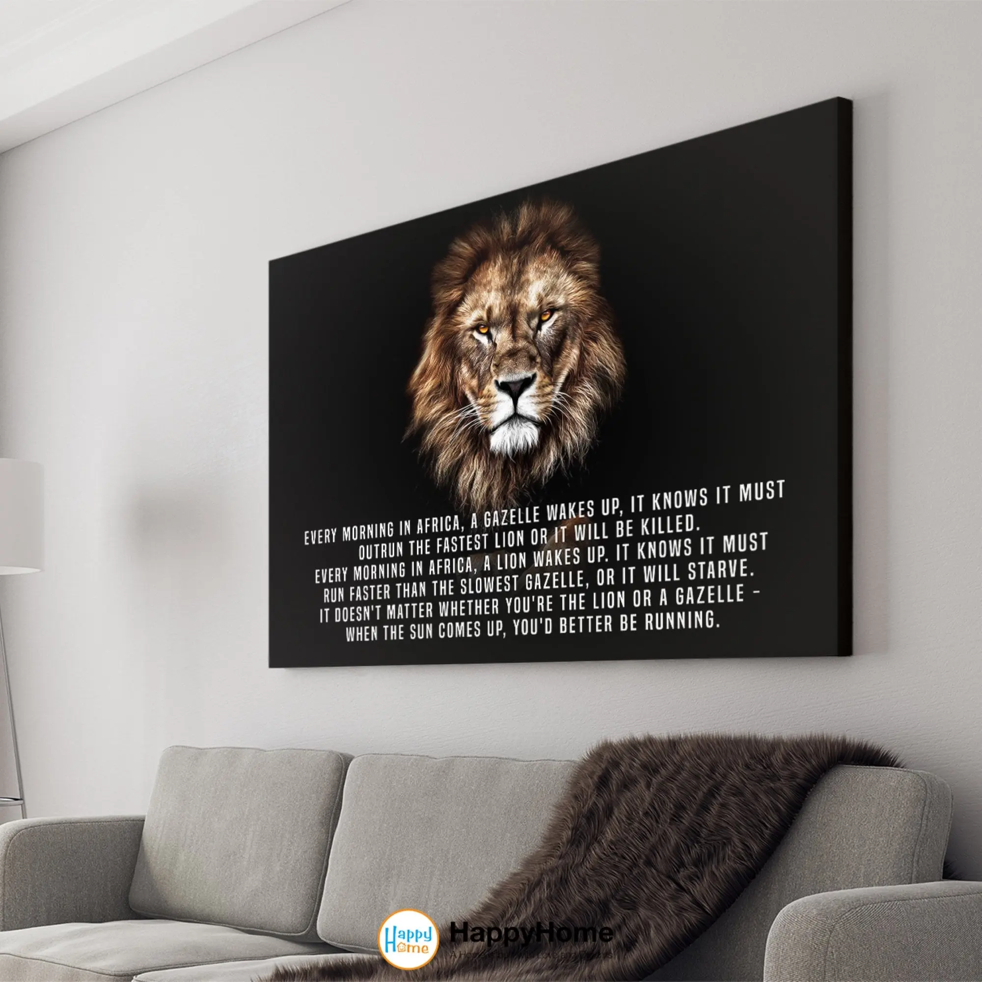 Lion Wall Art Motivational Inspirational Quotes Gazelle and Lion African Proverb | Lion Motivational Quotes Print Canvas Office Decor Art