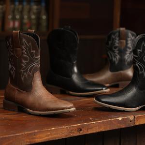 【7Colors】Eleet Cowboy Boots for Men -Square Toe Botas with Classic Embroidered, Slip Resistant Exotic Western Boots, Heel Ankle, Comfort Vintage, Fashion Closed Walking Shoes
