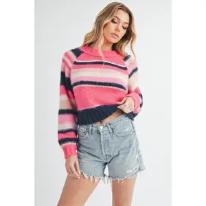 Aemi + Co Georgia Striped Long Sleeve Crop Sweater