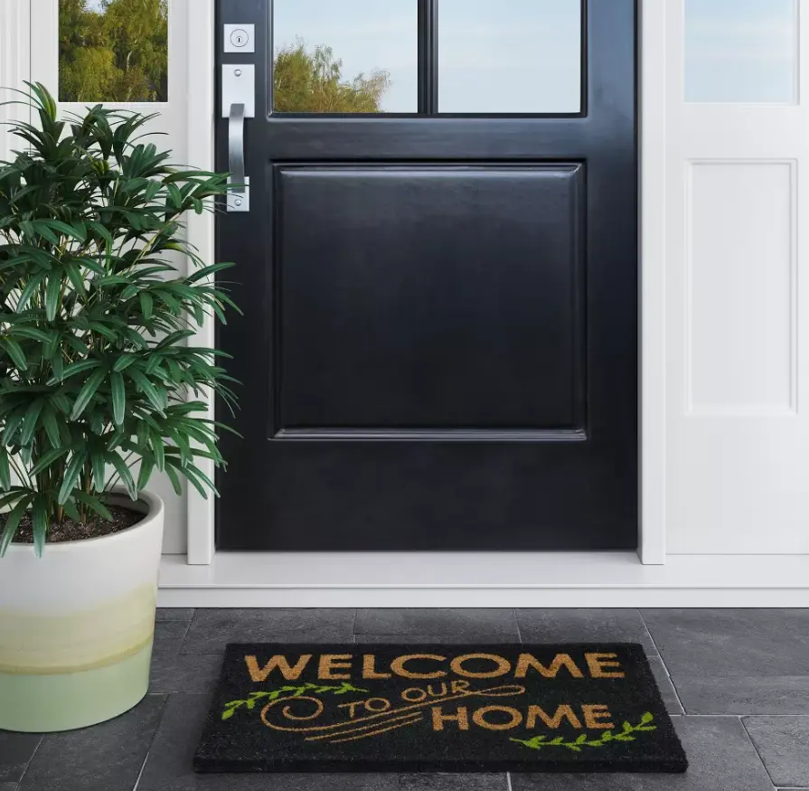 Black Welcome to Our Home Doormat, Non-Slip Outdoor Front Door Mat for Entryway
