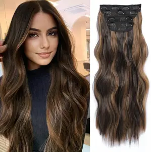 Paneway Hair Extensions Clip In 4PCS Hair Extension Long Wavy Full Head 20Inch Clip In Hair Extension Synthetic Fiber Hair Pieces For Women